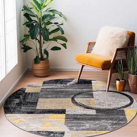 World Rug Gallery Contemporary Abstract Circle Design Soft Area Rug 6'6'' Round Yellow 307YELLOW6RND